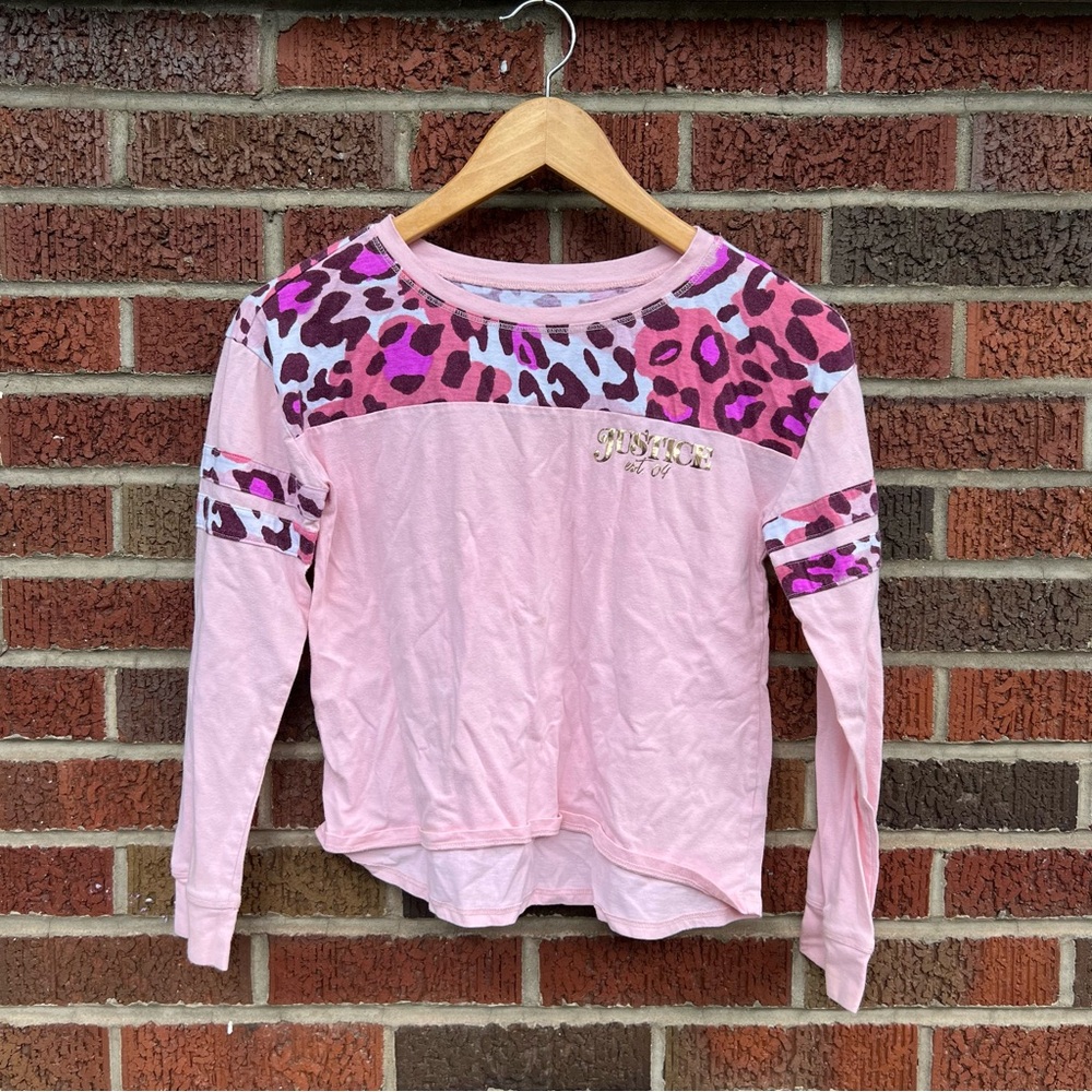 Justice Baby Pink and Cheetah Print Long Sleeve Top